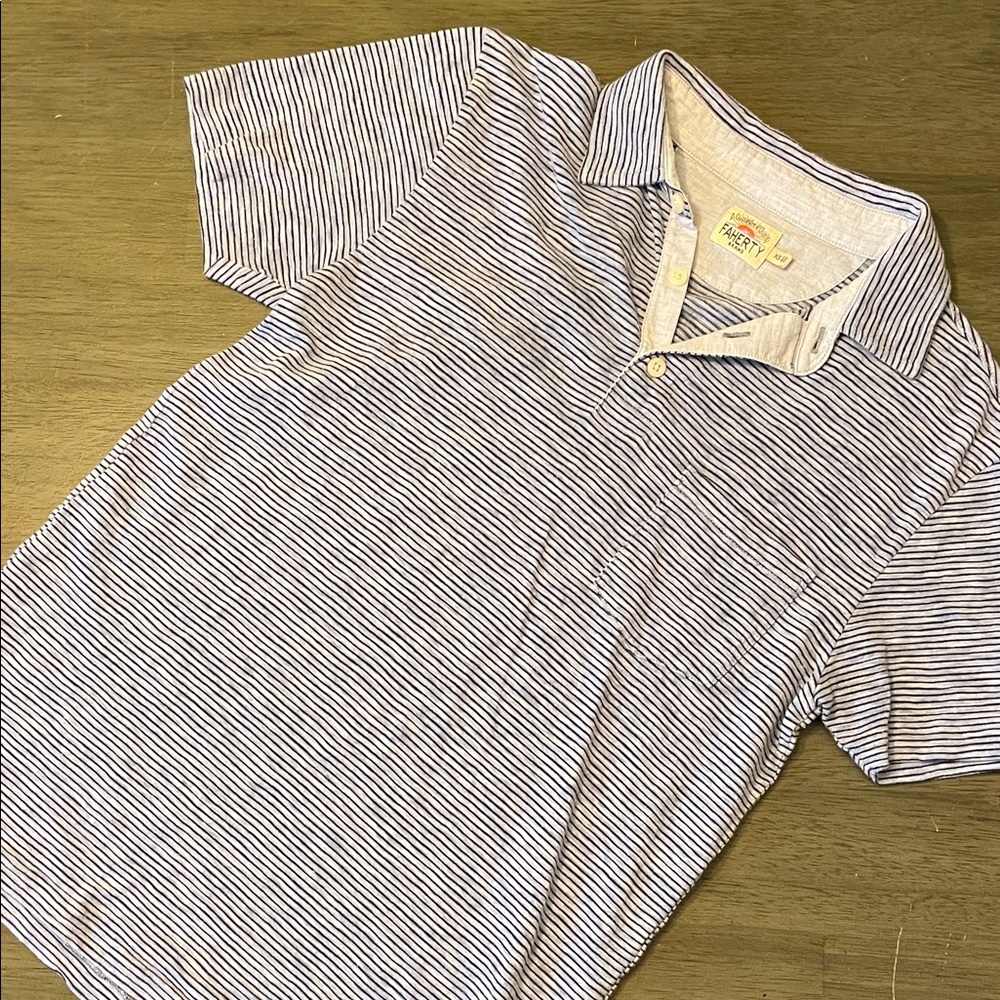 Faherty Blue and White Striped Short Sleeve Tee